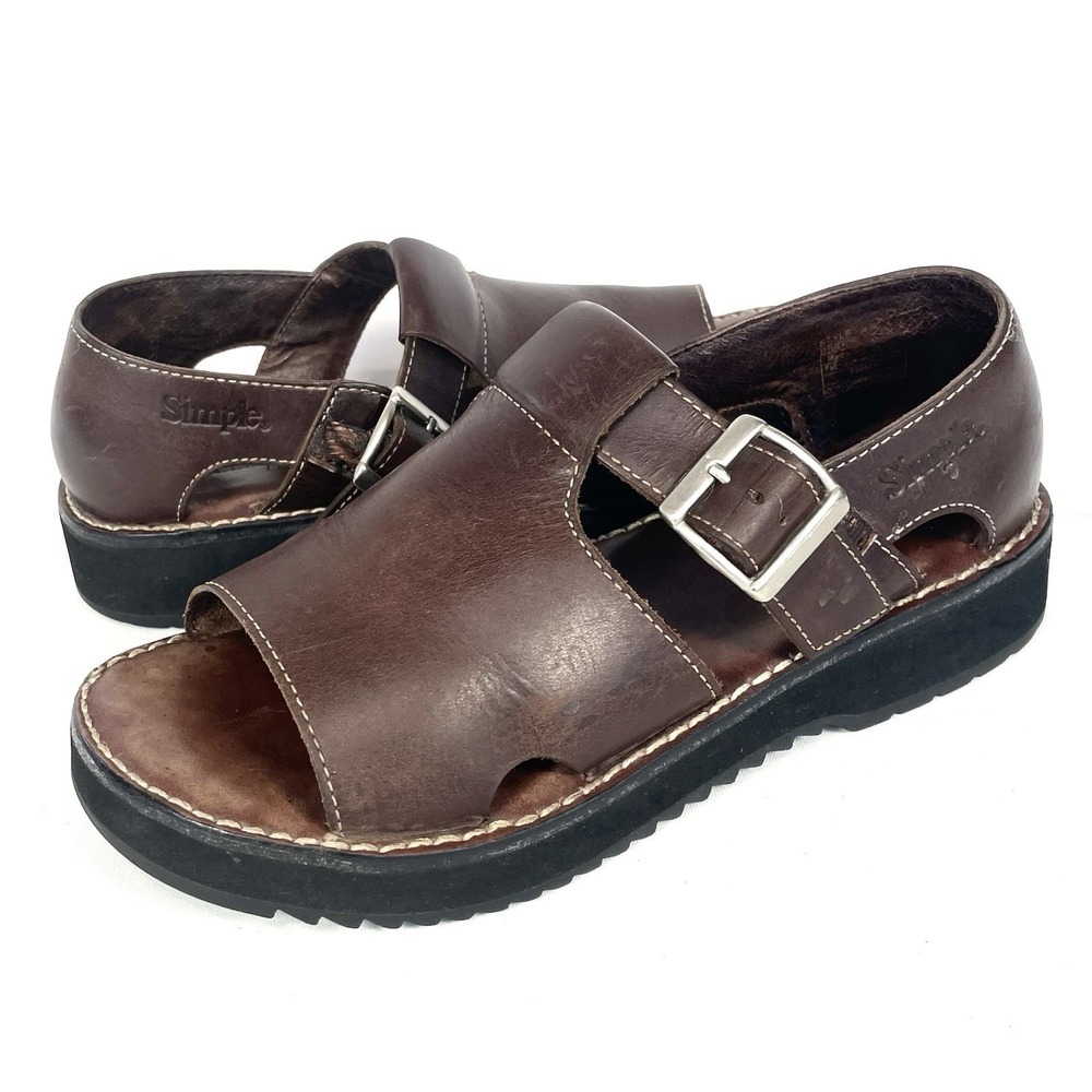 Simple 90s Brown Leather Fisherman Sandals Womens 8.5 Lug Sole Buckle
